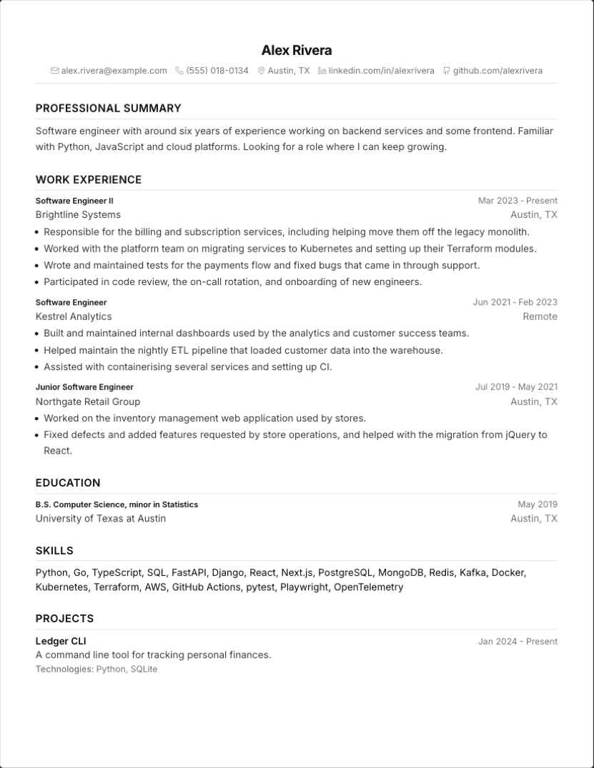 Sample resume before tailoring